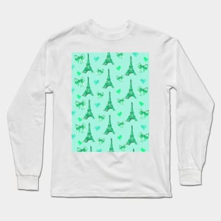 Girly Eiffel Tower Pattern in Watercolours Mint Blue Background Long Sleeve T-Shirt